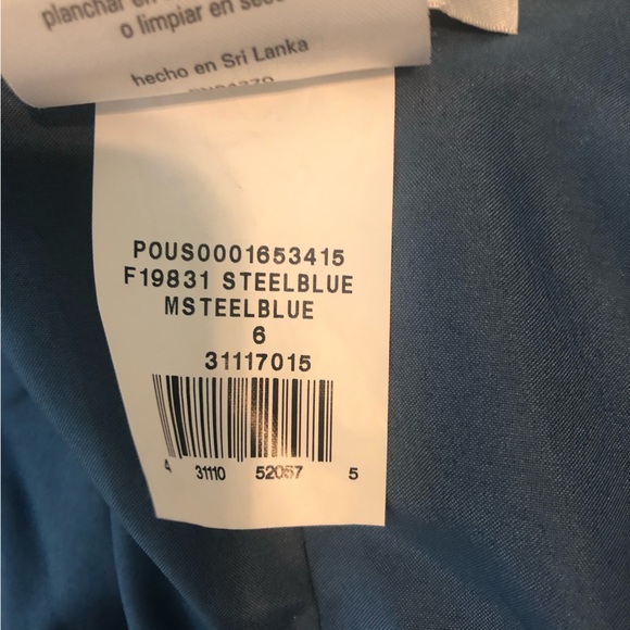 David’s Bridal long chiffon surplice tank bridesmaid dress F19831 in steel blue - Picture 6 of 7